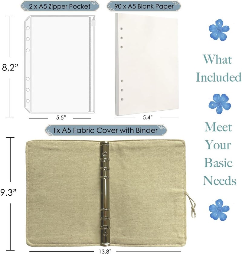 ipoul Journal for Women, Flower Embroidery Refillable Notebook, A5 Binder 6 Ring, Budget Binder, Refillable Sketchbook, Travel Diary, Gift for Friends Female, Yellow Golden Bell, Planner Binder - Image 4